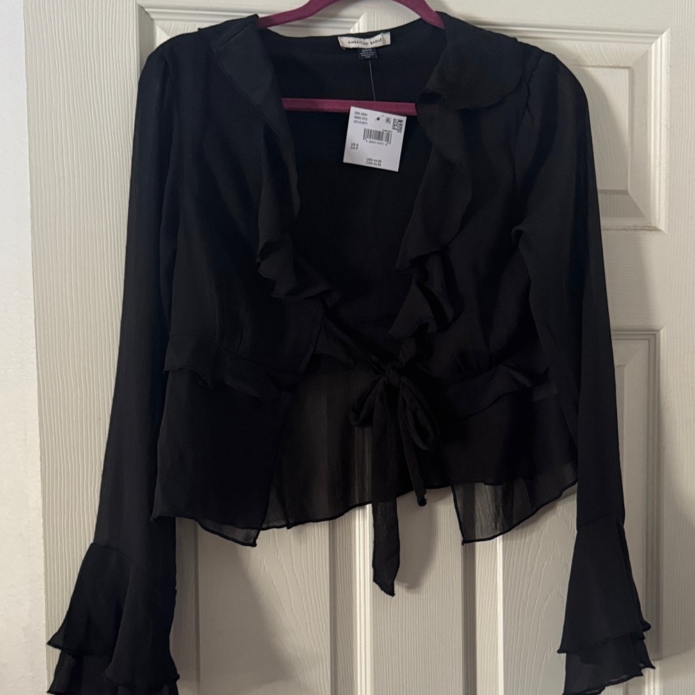 American Eagle Outfitters Black Ruffle Blouse